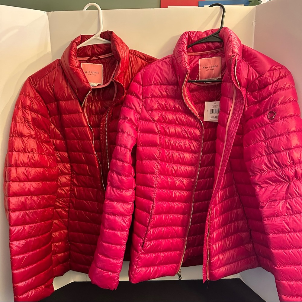 kate spade ♠️- Packable Down Jacket with Retractable Hood, “Burgundy” , XL - Picture 9 of 16